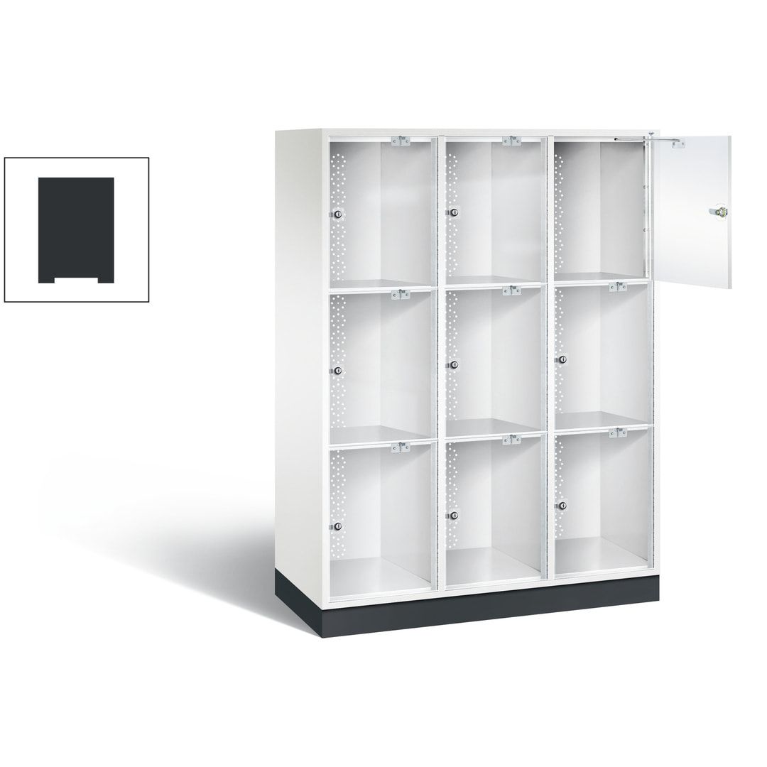 Schließfachschrank, Fächerschrank mit Türen aus Acrylglas, 2 Abteile, 6 Fächer, Zylinderschloss, 1.750 x 1.220 x 500 mm (HxBxT), Korpus anthrazitgrau