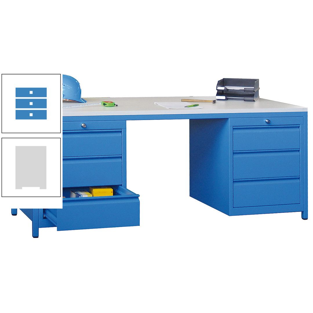Meisterschreibtisch - 2 Schubladenblöcke - 6 Schubladen - 720 x 1.700 x 800 mm (HxBxT) - anthrazitgrau