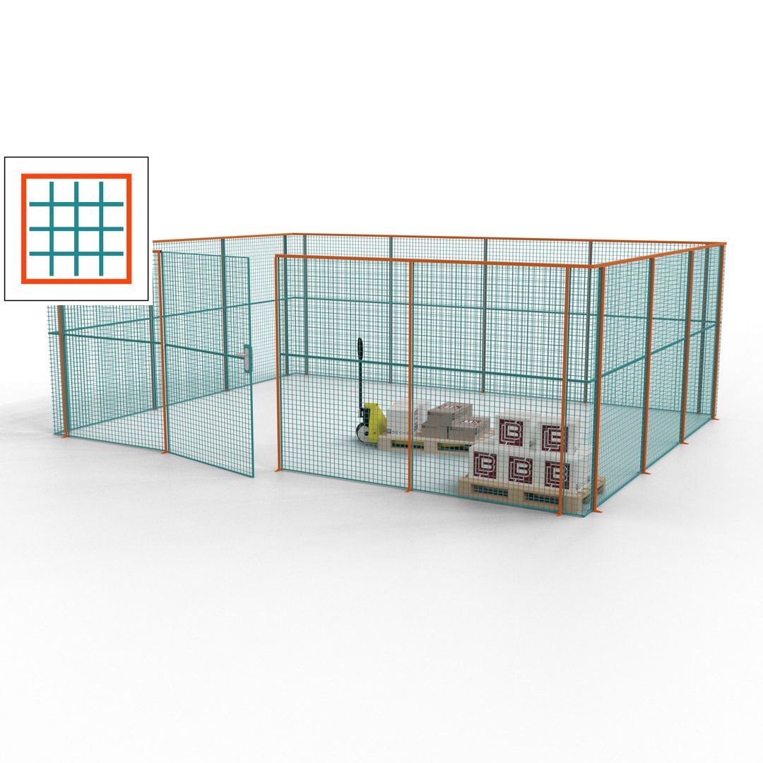 Maschinen Schutzgitter - Hallentrennwand - Sicherheitszaun - Tür - 21 m - 2.200 x 6.400 x 4.900 mm (HxBxT) - enzianblau