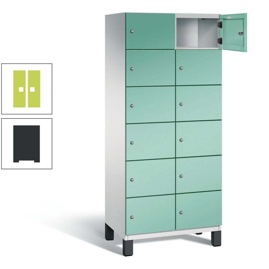 Fächerschrank, Stahlschrank, 12 Fächer, Türöffnungsbegrenzer, Füße, 1.980 x 800 x 525 mm (HxBxT), Korpus anthrazitgrau, Front anthrazitgrau