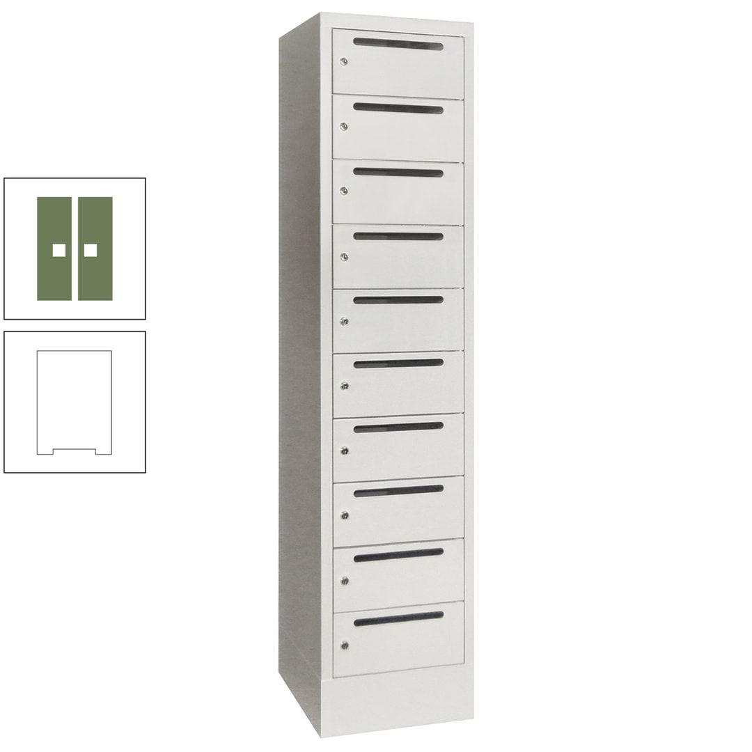 Postverteilerschrank, Schließfachschrank, 1 Abteil a 400 mm, 10 Fächer, 1.850 x 400 x 500 mm (HxBxT), Korpus anthrazitgrau, Front anthrazitgrau