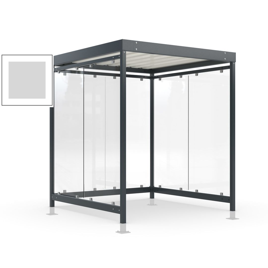Raucherunterstand, Bushaltestelle, Bausatz, mit Überpflasterung, 6-7 Personen, 6 Wände, 2.440 x 2.165 x 2.165 mm (HxBxT), Achatgrau