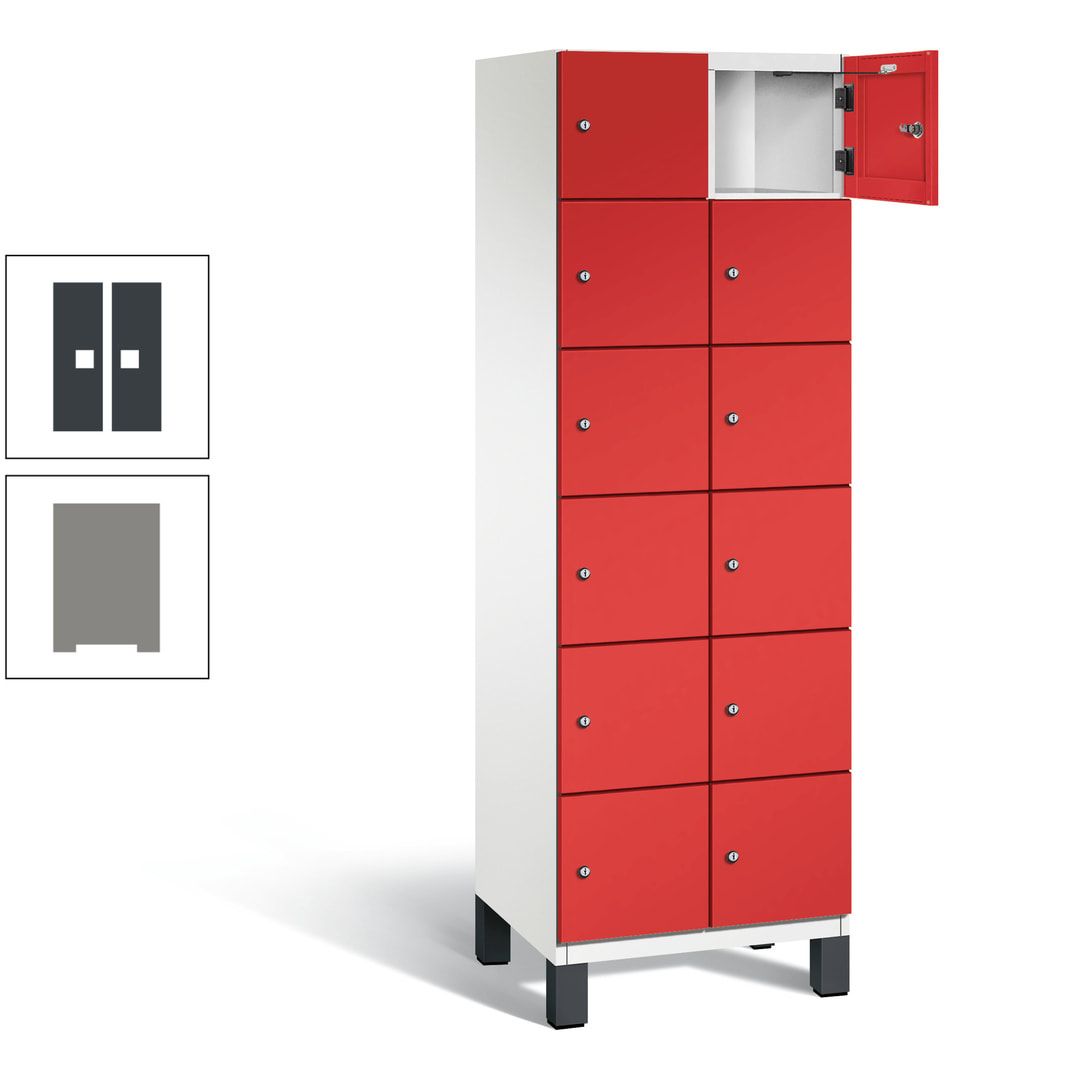 Fächerschrank, Stahlschrank, 12 Fächer, Türöffnungsbegrenzer, Füße, 1.980 x 600 x 525 mm (HxBxT), Korpus anthrazitgrau, Front anthrazitgrau