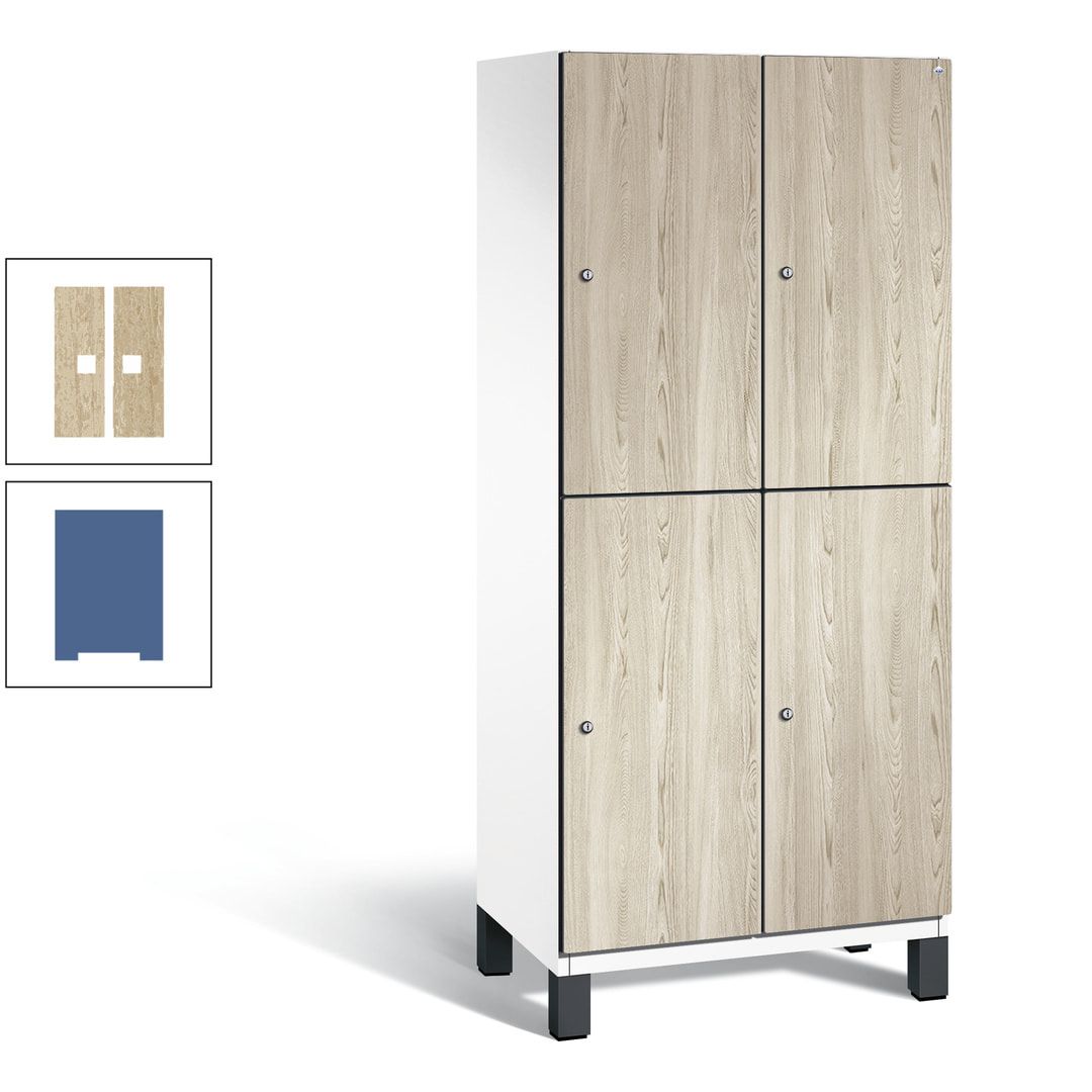 Fächerschrank, Garderobenschrank, mit Füßen, 2 Abteile, 1.980 x 800 x 525 mm (HxBxT), Korpus anthrazitgrau, Tür Donau-Ahorn
