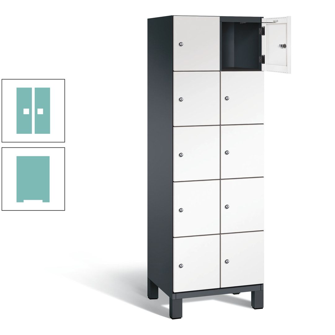 Fächerschrank, Stahlschrank, 10 Fächer, Türöffnungsbegrenzer, Füße, 1.980 x 600 x 525 mm (HxBxT), Korpus anthrazitgrau, Front anthrazitgrau