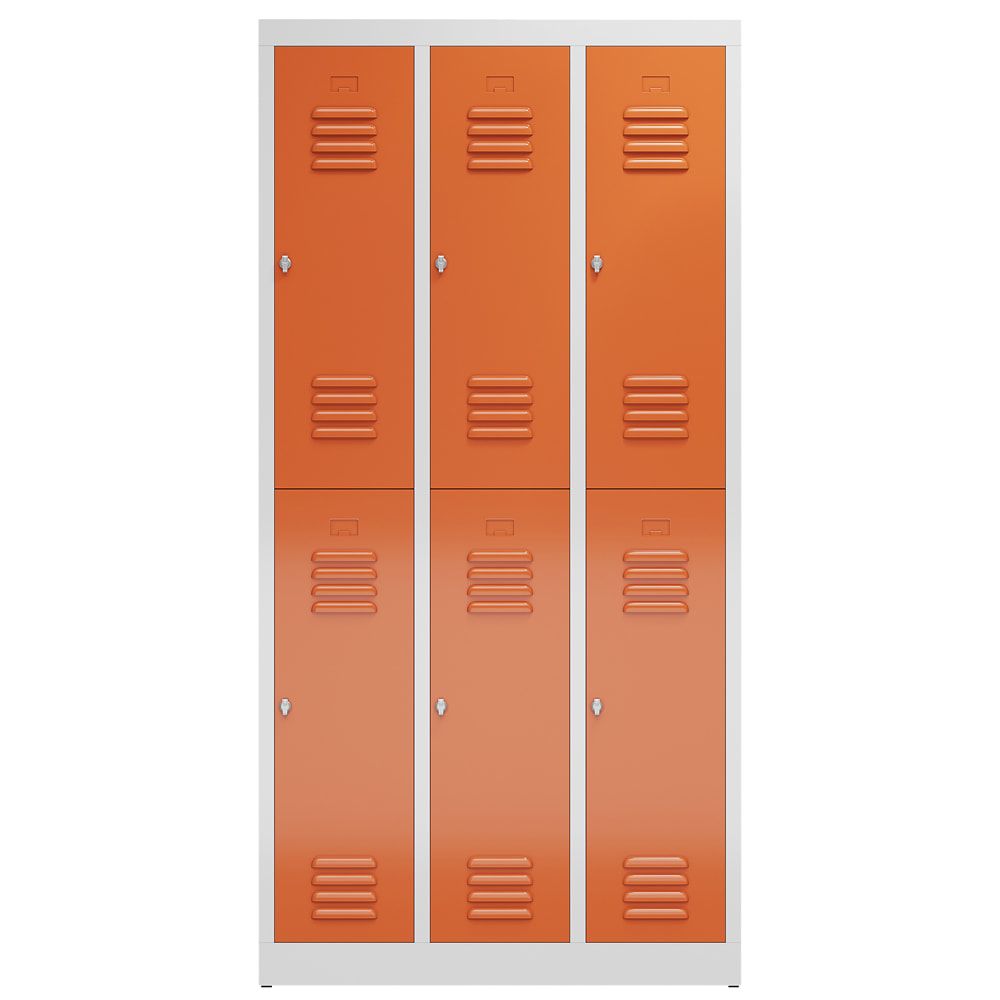 Garderobenschrank, Doppelstockspind, 3 Abteil, 6 Fächer, 1.800 x 870 x 500 mm (HxBxT), Stahl, Drehriegel, Korpus: lichtgrau, Front: anthrazitgrau
