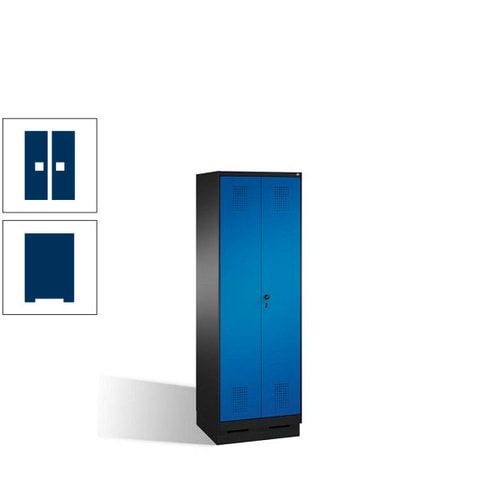 Doppel-Spind, Doppeltüren, Garderobenschrank mit Sockel, 2 Abteile a 300 mm, Korpus anthrazitgrau, Tür anthrazitgrau, 1.800 x 600 x 500 mm (HxBxT)
