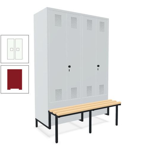Doppel-Spind, Garderobenschrank, Buche Sitzbank integriert, 4 Abteile 300 mm, Korpus anthrazitgrau, Tür anthrazitgrau, 1.850 x 1.200 x 815 mm (HxBxT)