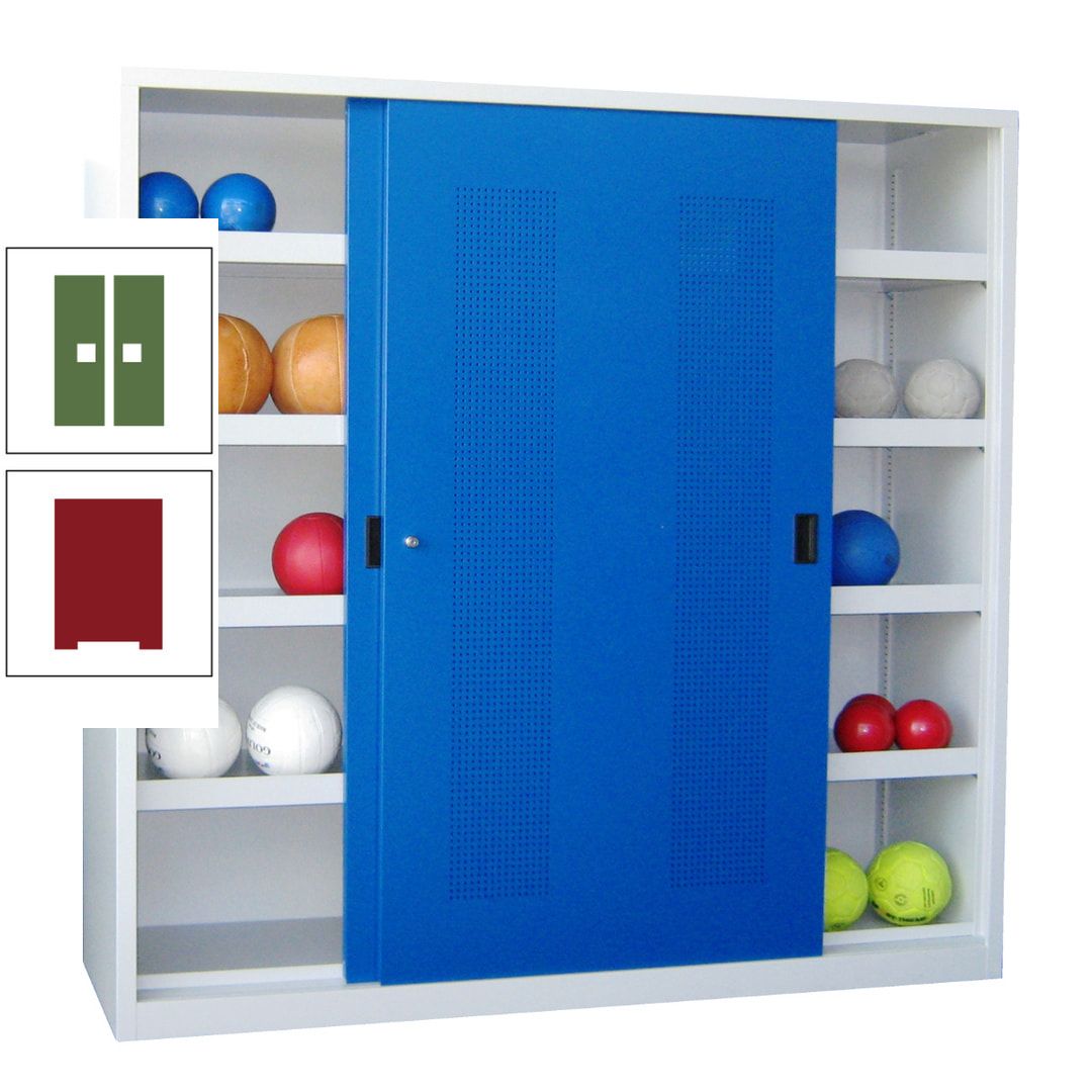 Ballschrank - Schiebetüren mit Lochfeld - Trennwand - 8 Böden - 1.950x2.000x600 mm (HxBxT) - anthrazitgrau