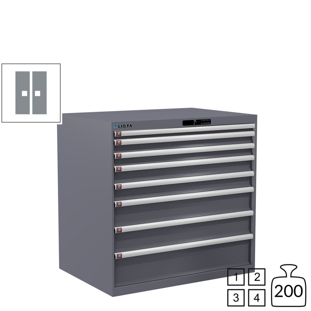 Lista Schubladenschrank - 12.541.010 - 1.000x1.023x725 mm (HxBxT) - 8 Schubladen - 200 kg - Key Lock - lichtblau (RAL 5012)
