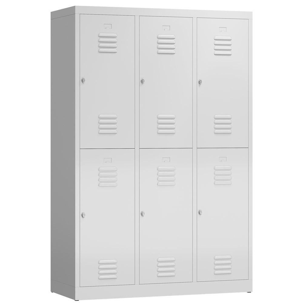 Garderobenschrank, Doppelstockspind, 3 Abteil, 6 Fächer, 1.800 x 1.185 x 500 mm (HxBxT), Drehriegel, Stahl, Korpus: lichtgrau, Front: anthrazitgrau