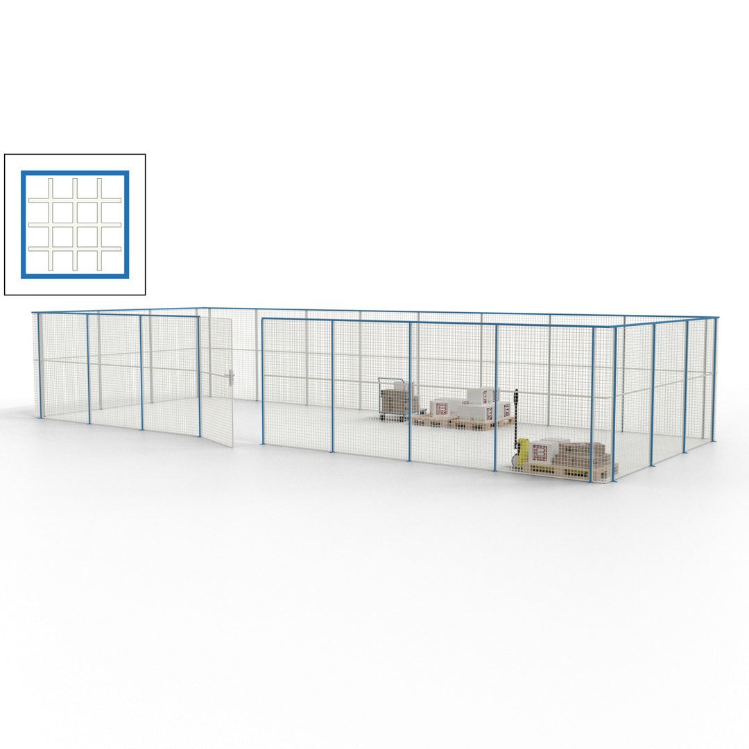 Maschinen Schutzgitter - Hallentrennwand - Sicherheitszaun - Tür - 33 m - 2.200 x 12.400 x 4.900 mm (HxBxT) - enzianblau