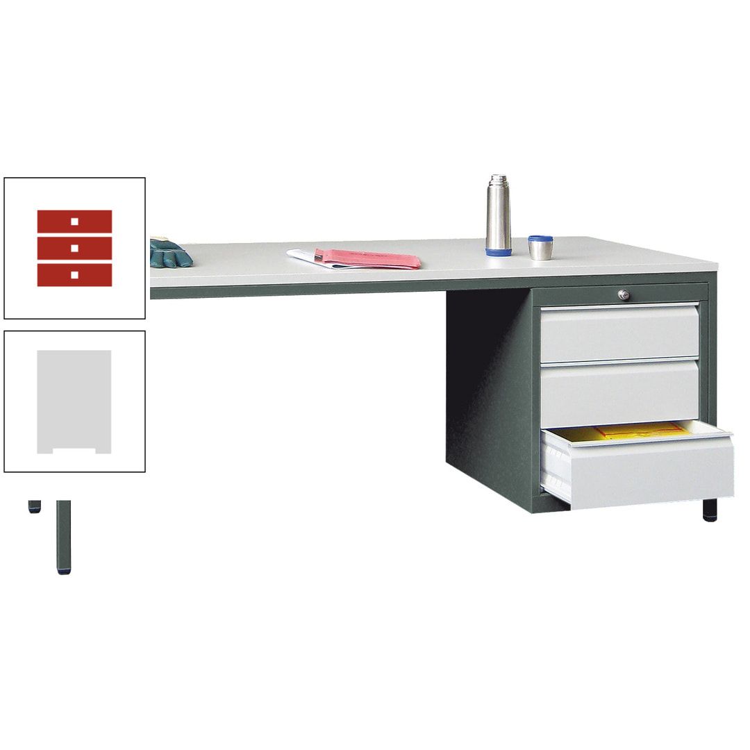 Meisterschreibtisch - 3 Schubladen 150 / 175 mm - 720 x 1.700 x 800 mm (HxBxT) - anthrazitgrau