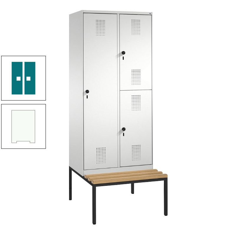 Garderobenschrank, Spind ein- und doppelstöckig Sitzbank, 2 Abteile, 3 Fächer, 2.090 x 800 x 500 mm (HxBxT), Front anthrazitgrau, Korpus anthrazitgrau