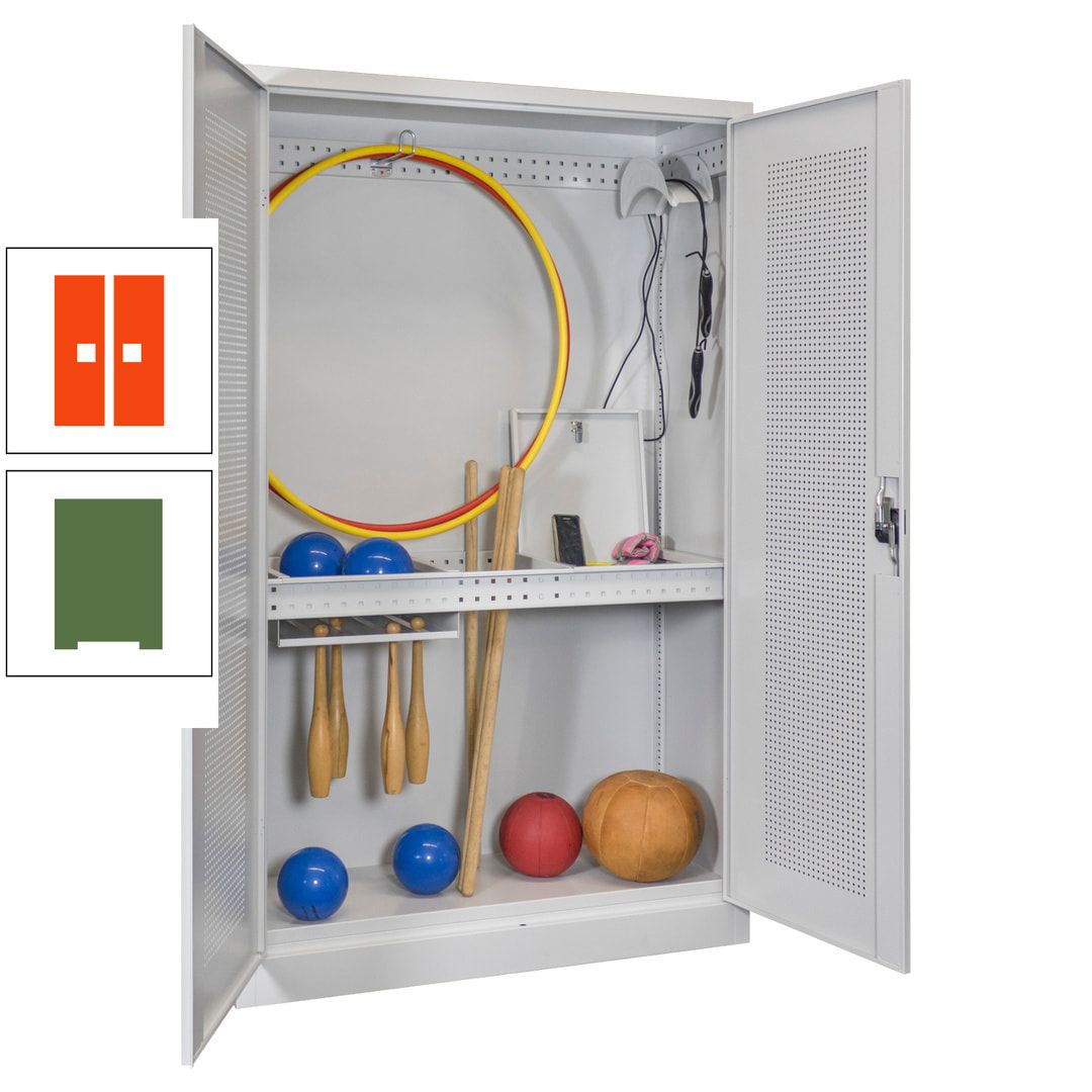 Sportschrank - Lochfeldtüren - Variante 1 - 1.950x1.200x500 mm (HxBxT) - anthrazitgrau