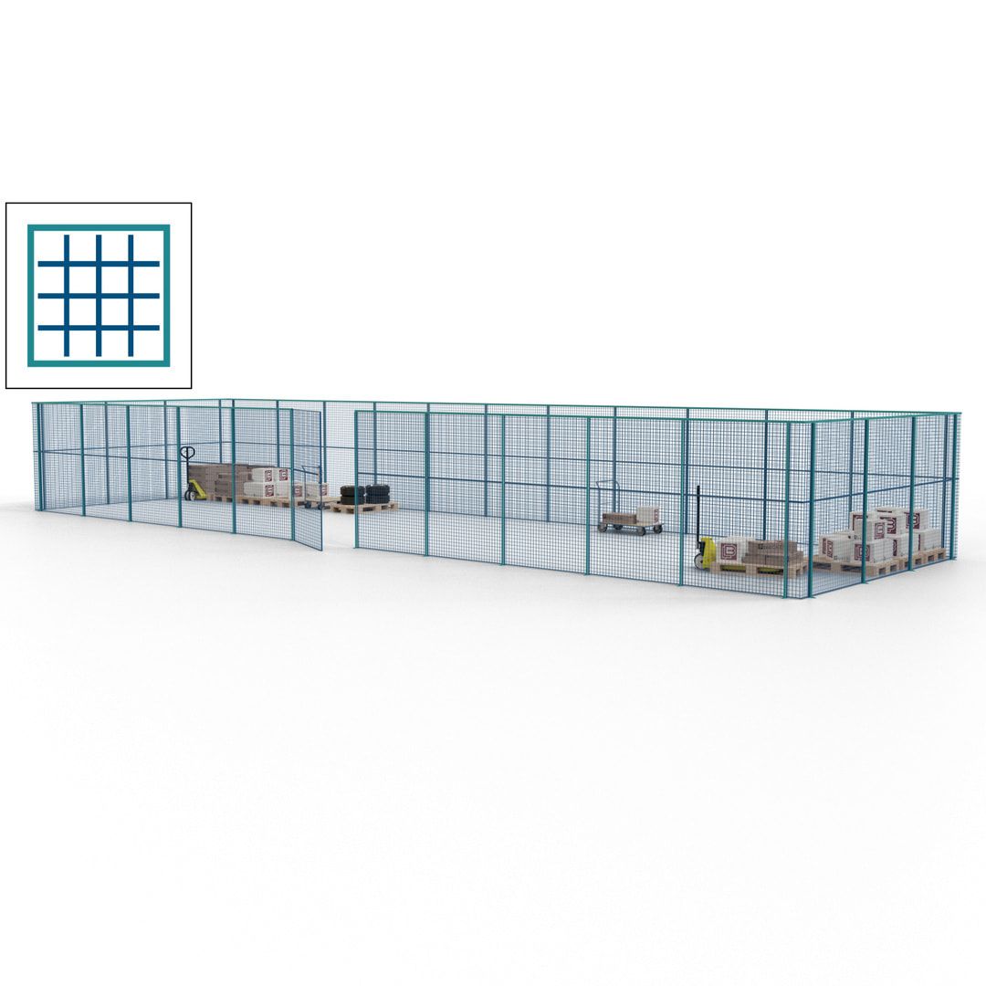 Maschinen Schutzgitter - Hallentrennwand - Sicherheitszaun - Tür - 42 m - 2.200 x 16.900 x 4.900 mm (HxBxT) - enzianblau