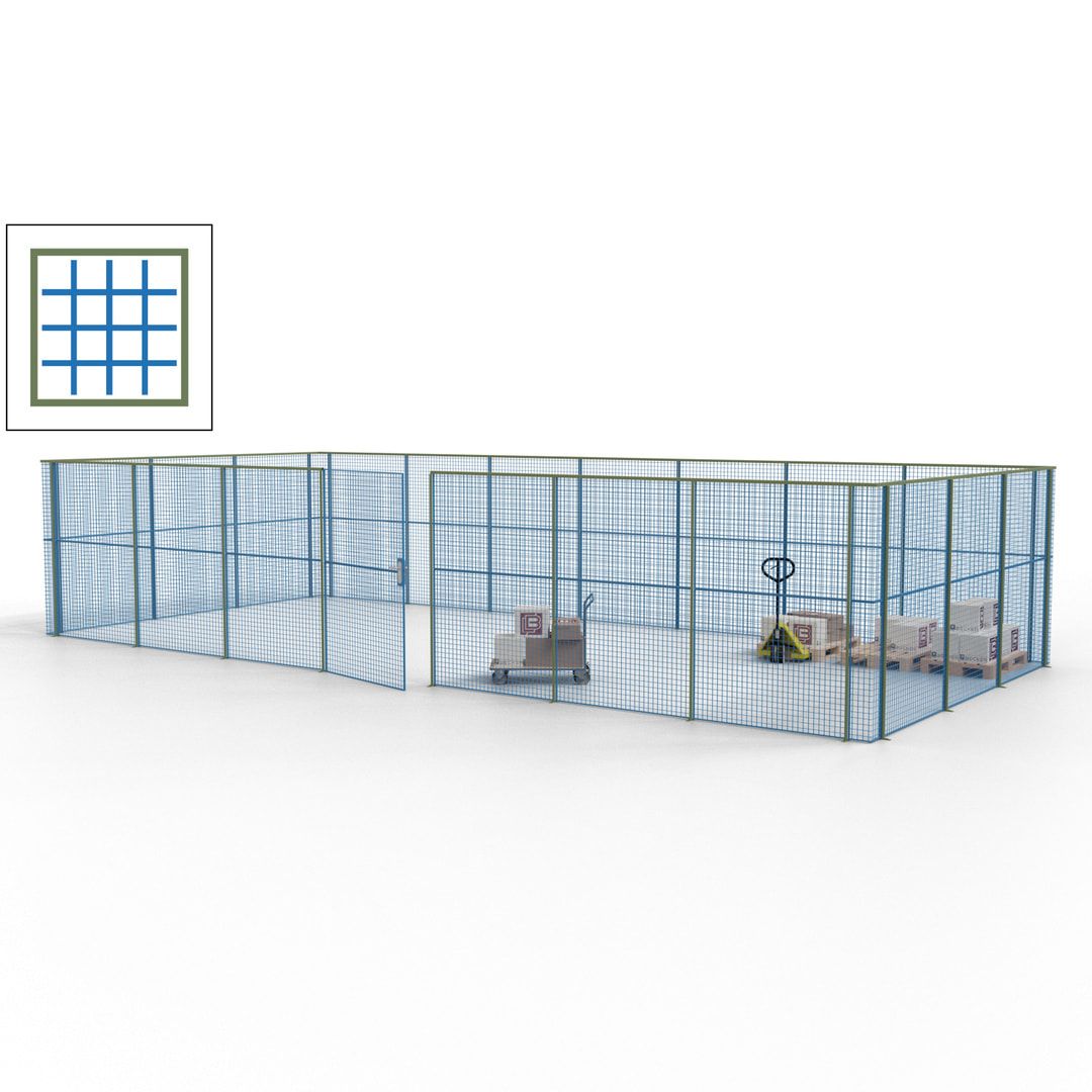 Hallentrennwand - Flügeltür, Gitter - 19 Gitterwände - 2.200 x 10.900 x 4.900 mm (HxBxT) - Perlweiß/reinorange