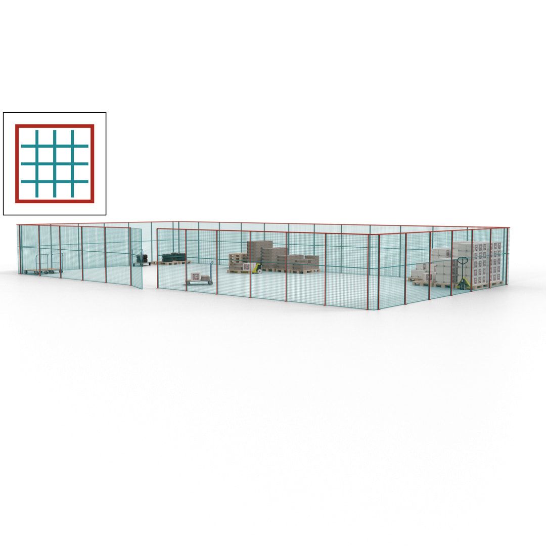 Maschinen Schutzgitter - Hallentrennwand - Sicherheitszaun - Tür - 54 m - 2.200 x 18.400 x 9.400 mm (HxBxT) - enzianblau