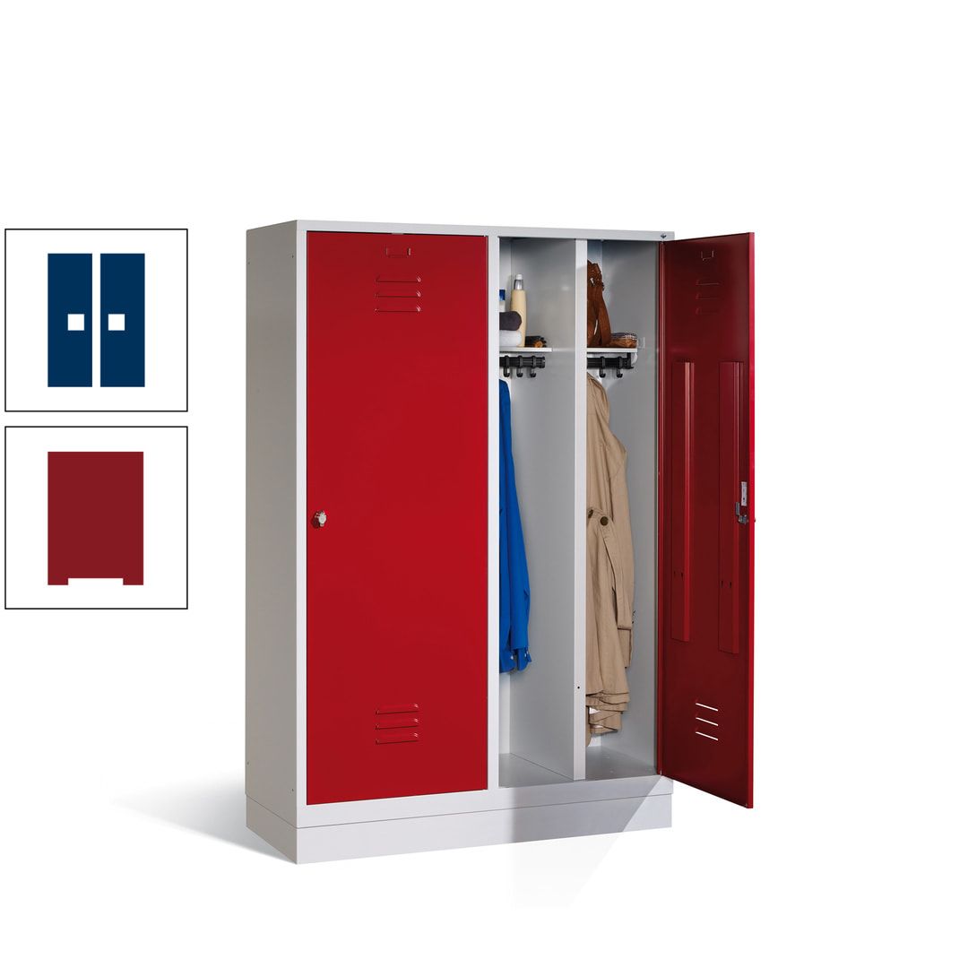 Doppel-Spind mit Großtüren, Garderobenschrank mit Sockel, 4 Abteile a 300 mm, Korpus anthrazitgrau, Tür anthrazitgrau, 1.800 x 1.190 x 500 mm (HxBxT)