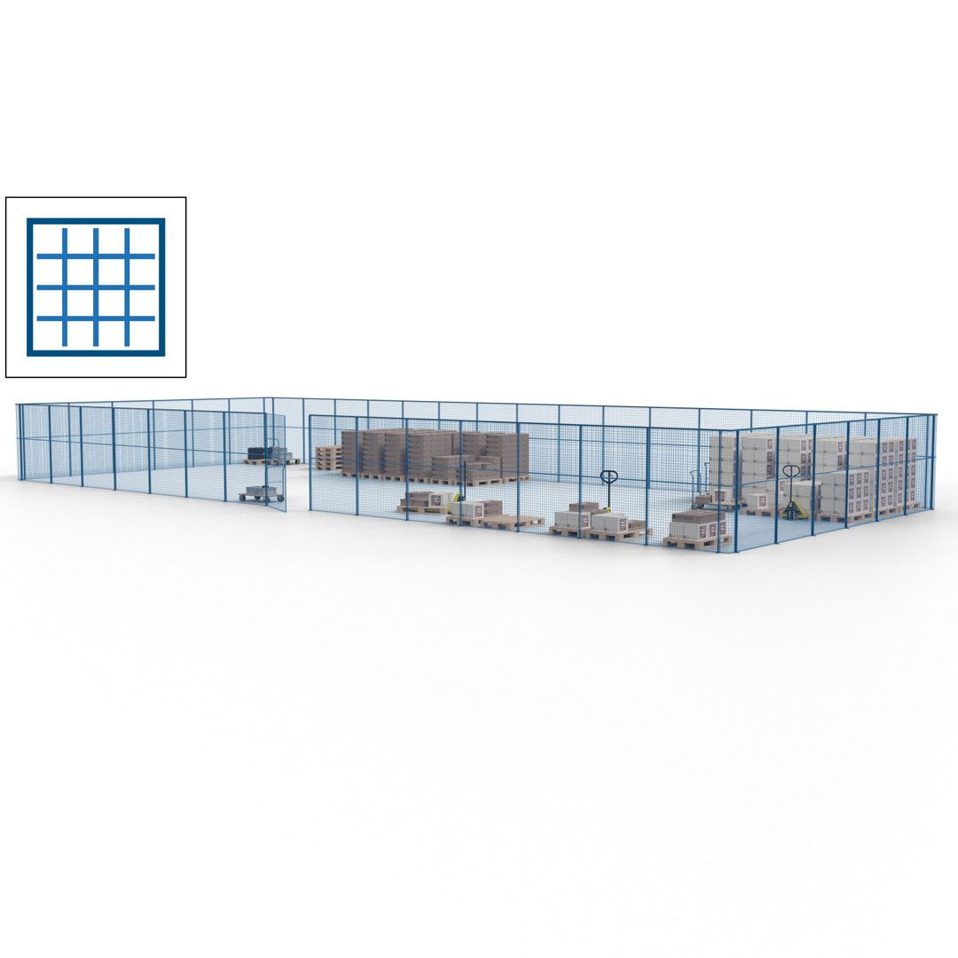 Maschinen Schutzgitter - Hallentrennwand - Sicherheitszaun - Tür - 63 m - 2.200 x 22.900 x 9.400 mm (HxBxT) - enzianblau