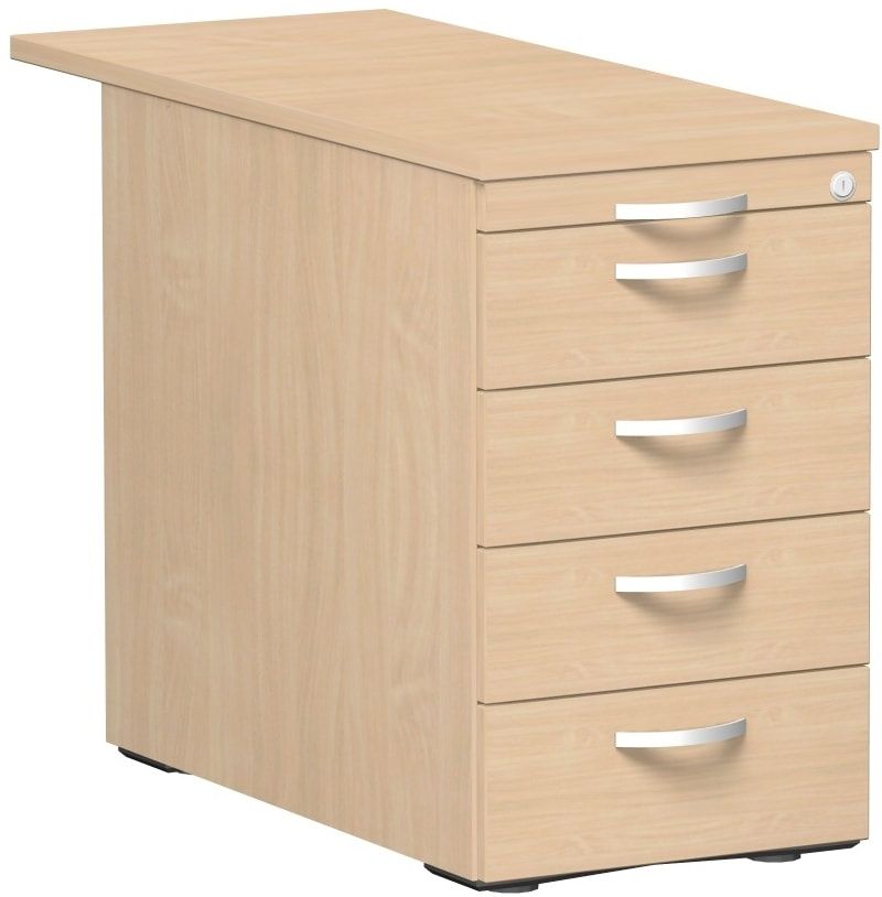 Standcontainer, 4 Schubladen, Ordnungsfach, Zentralverschluss, 720 x 438 x 800 (1.000) mm (HxBxT), Front Ahorn, Oberboden Ahorn, Korpus Ahorn