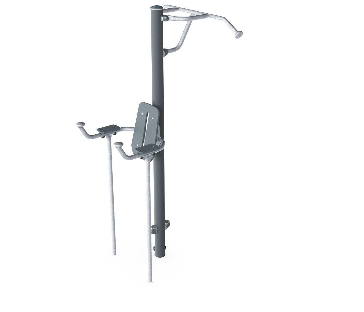 Leg Lift /Pull-Up Station, Stahlrohr, feuerverzinkt, rutschfest, Klimmzugstange, Infoschild, Fitness-App, Maße: 2.400 x 1.100 x 1.170 mm (HxBxT), grau