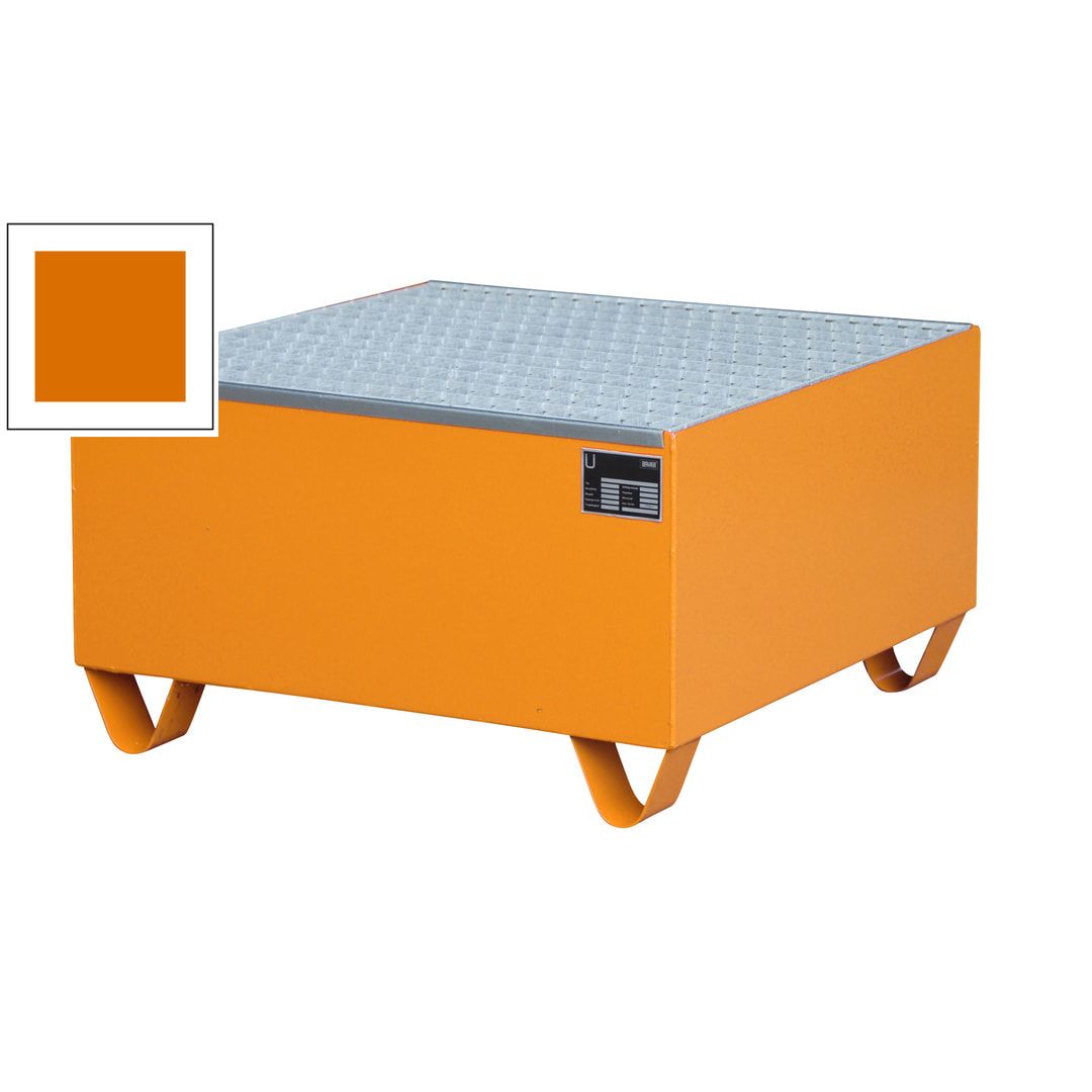 Auffangwanne - 800 x 800 mm (BxT) - 203 l - Füße - Gitterrost - feuerrot