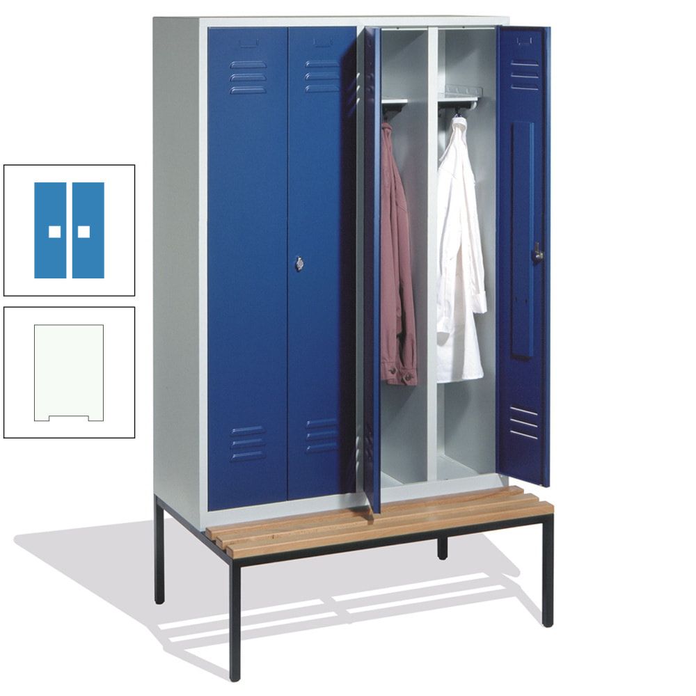 Doppel-Spindschrank, Buche Sitzbank untergebaut, 4 Abteile a 300 mm, Korpus lichtgrau, Tür anthrazitgrau, 2.090 x 1.190 x 815 mm (HxBxT)