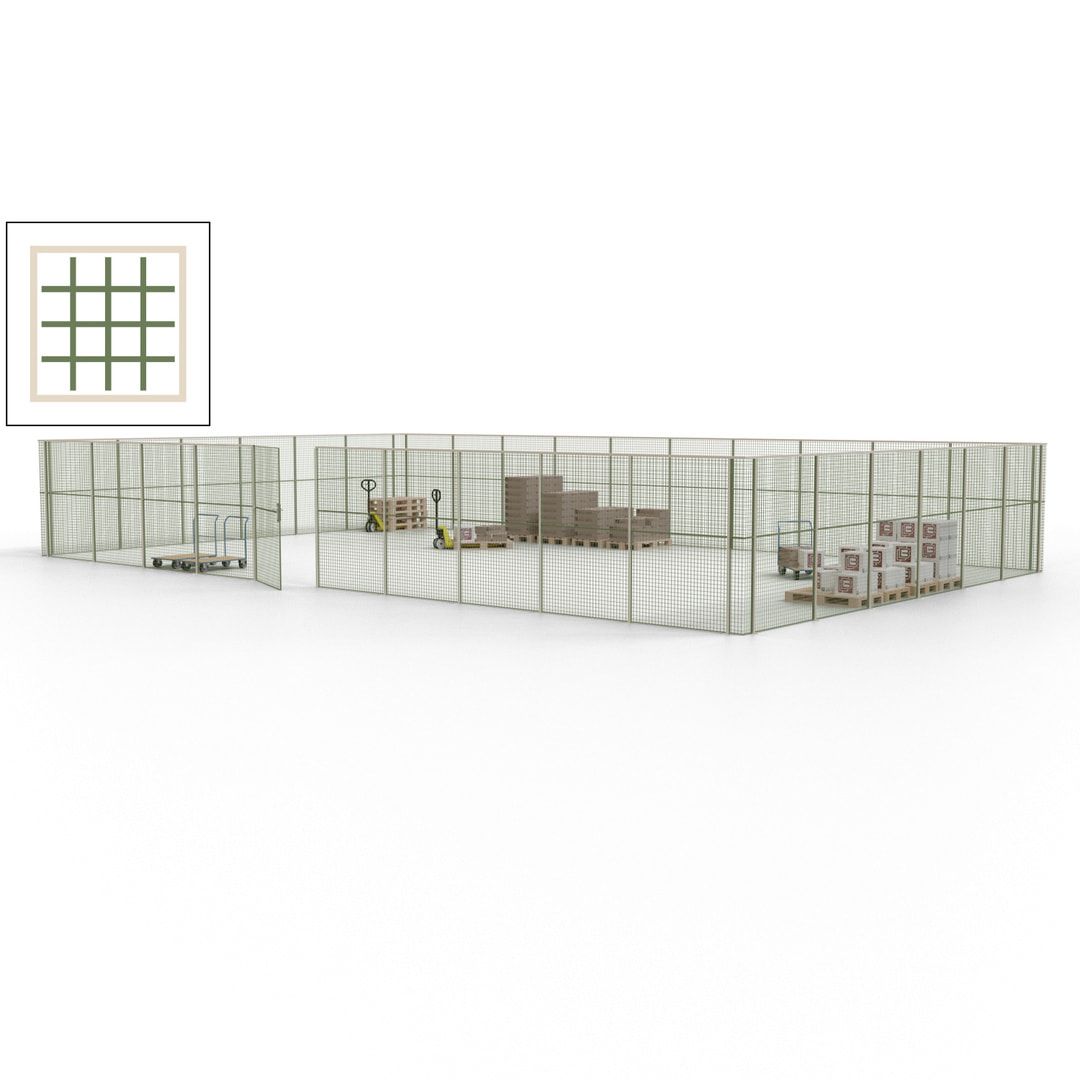 Maschinen Schutzgitter - Hallentrennwand - Sicherheitszaun - Tür - 48 m - 2.200 x 15.400 x 9.400 mm (HxBxT) - enzianblau