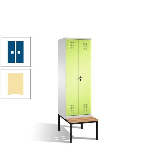 Doppel-Spind, Garderobenschrank, Buche Sitzbank untergebaut, 2 Abteile a 300 mm, Korpus anthrazitgrau, Tür anthrazitgrau, 2.090 x 600 x 815 mm (HxBxT)