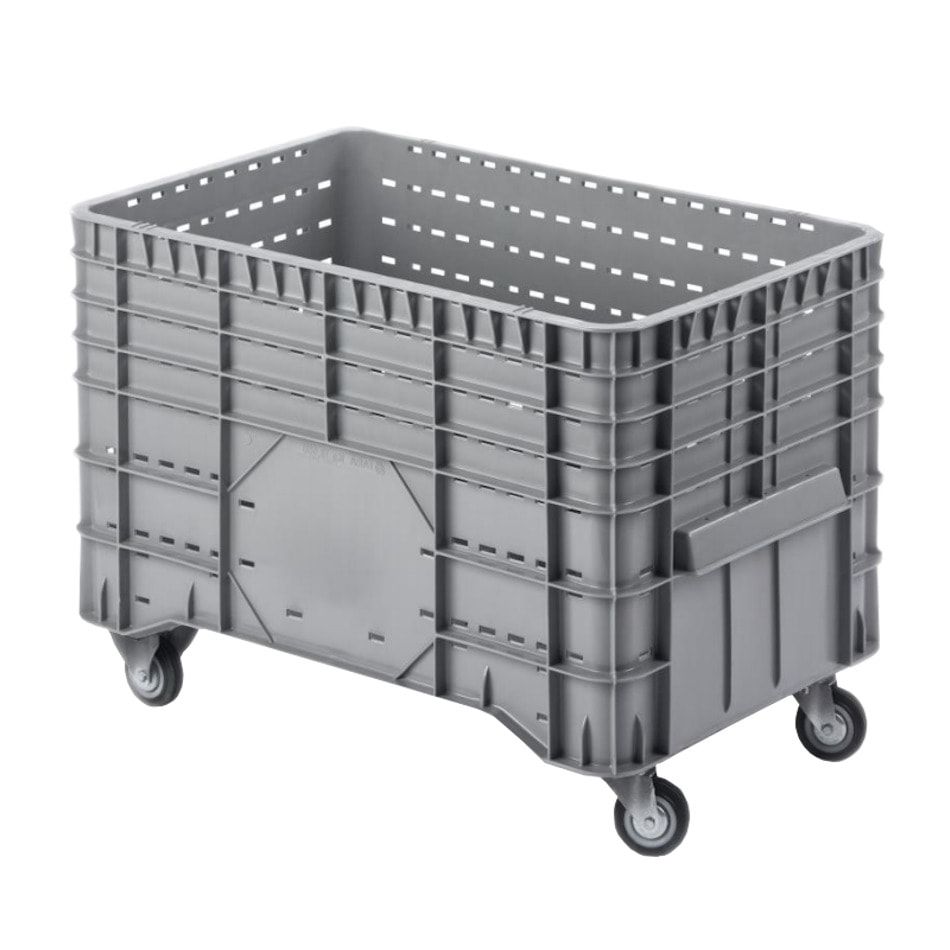 PE Palettenbox - fahrbar - 300 l - 700 x 1.020 x 640 mm (HxBxT) - Wände durchbrochen - grau