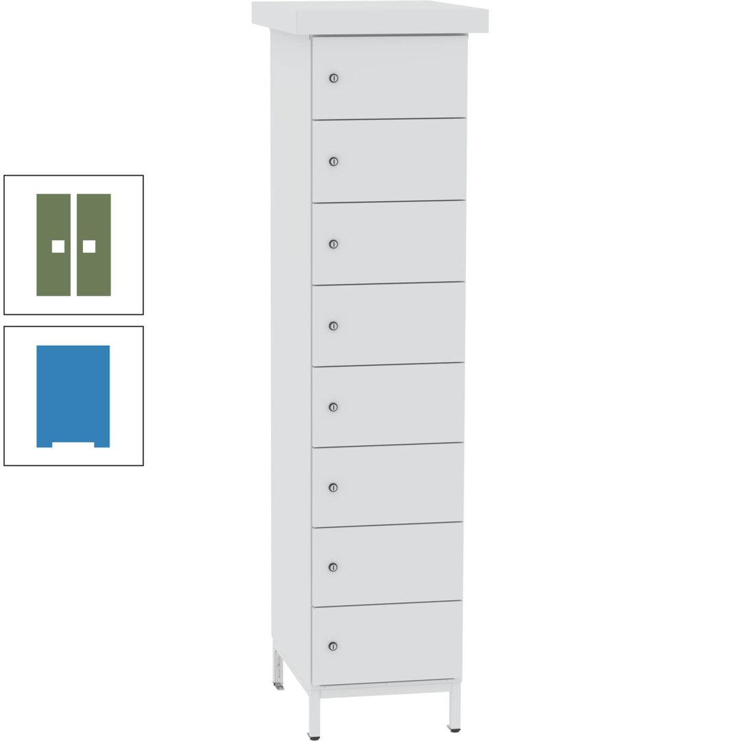 Akkuschrank, Batterieladeschrank, 8 Fächer, Schutzart IP54, Schuko, 1.855 x 400x 570 mm (HxBxT), Korpusfarbe anthrazitgrau, Frontfarbe anthrazitgrau