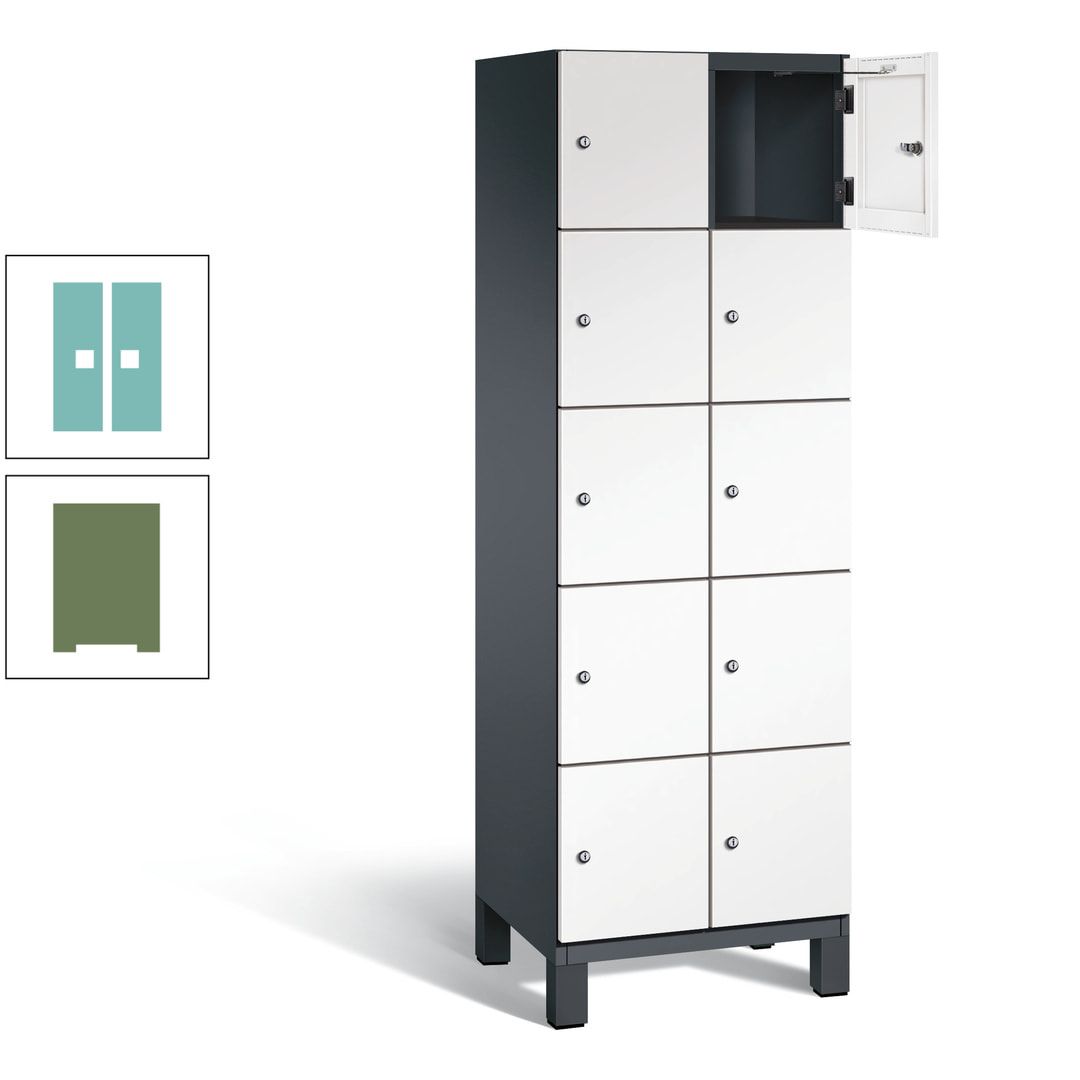 Fächerschrank, Stahlschrank, 10 Fächer, Türöffnungsbegrenzer, Füße, 1.980 x 600 x 525 mm (HxBxT), Korpus anthrazitgrau, Front anthrazitgrau