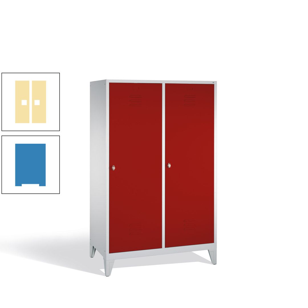 Doppel-Spind mit 2 Großtüren, Garderobenschrank mit Füßen, 4 Abteile a 300 mm, Korpus anthrazitgrau, Tür anthrazitgrau, 1.850 x 1.190 x 500 mm (HxBxT)