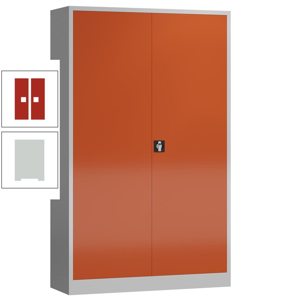 Aktenschrank, Büroschrank, abschließbar, Flügeltüren, 4 Fachböden, 1.945 x 1.200 x 420 mm (HxBxT), Stahl, Korpus und Türen lichtgrau