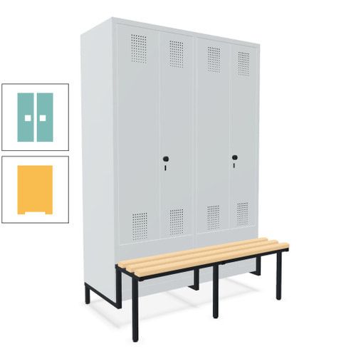 Doppel-Spind, Garderobenschrank, Buche Sitzbank integriert, 4 Abteile 300 mm, Korpus anthrazitgrau, Tür anthrazitgrau, 1.850 x 1.200 x 815 mm (HxBxT)