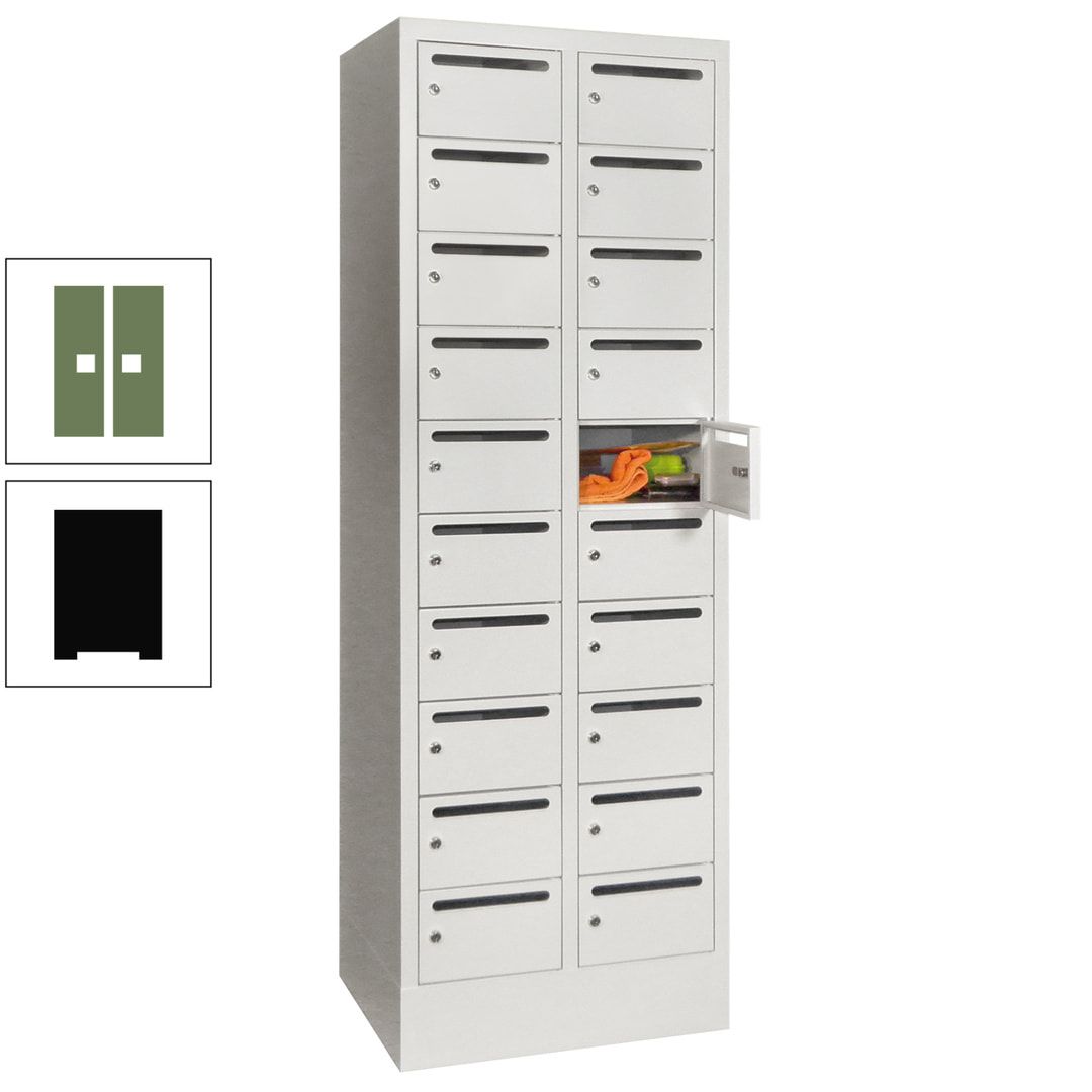 Postverteilerschrank, Schließfachschrank, 2 Abteile a 300 mm, 20 Fächer, 1.850 x 600 x 500 mm (HxBxT), Korpus anthrazitgrau, Front anthrazitgrau