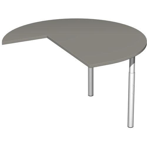 Anbautisch Dreiviertelkreis rechts, 4-Fuß Pro Quadrat, höhenverstellbar 680-820 mm, 1.200 x 1.200 mm (BxT), Dekor Ahorn, Gestell silber