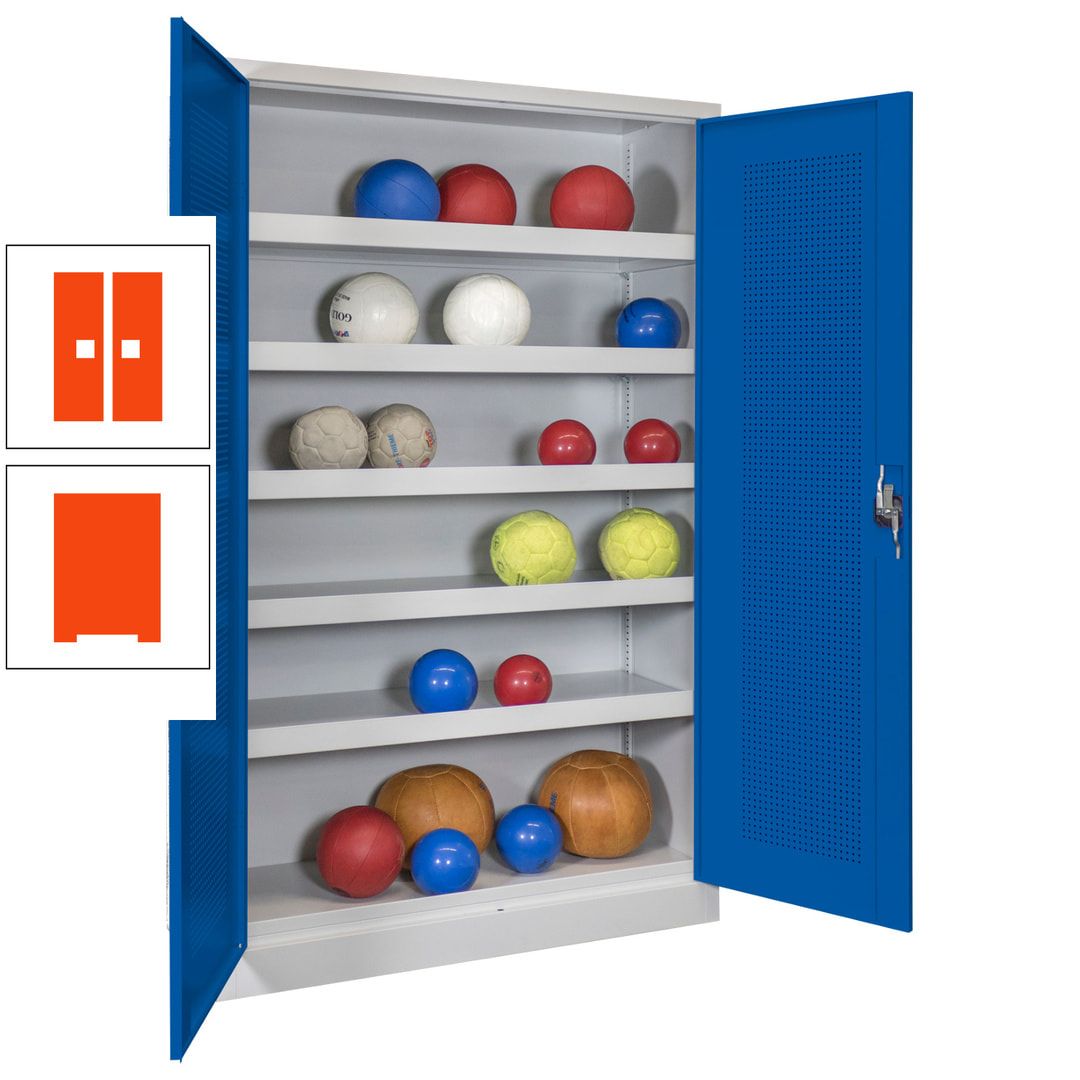 Ballschrank - Lochfeldtüren - 5 Böden - 1.950x1.200x500 mm (HxBxT) - anthrazitgrau