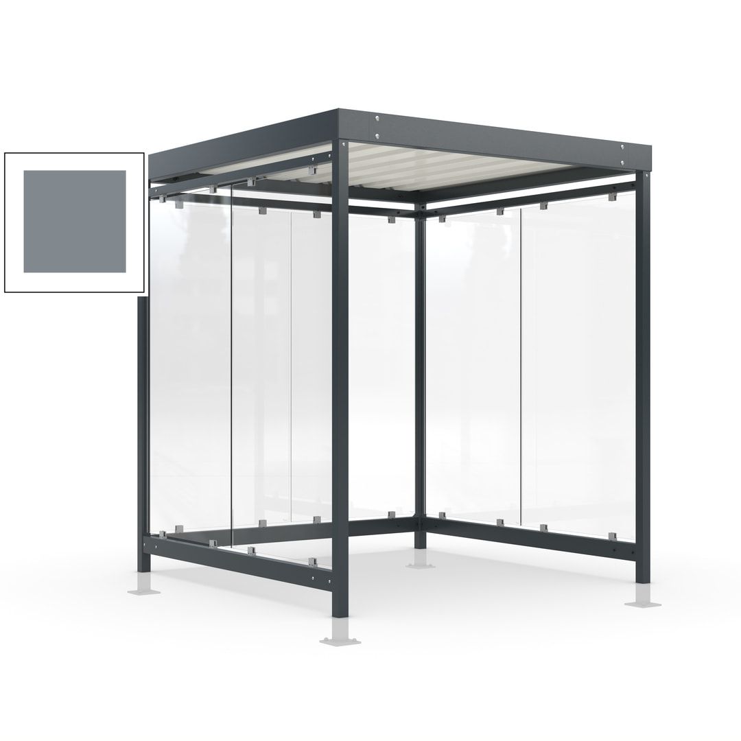 Raucherunterstand, Bushaltestelle, Bausatz, mit Überpflasterung, 6-7 Personen, 6 Wände, 2.440 x 2.165 x 2.165 mm (HxBxT), Achatgrau