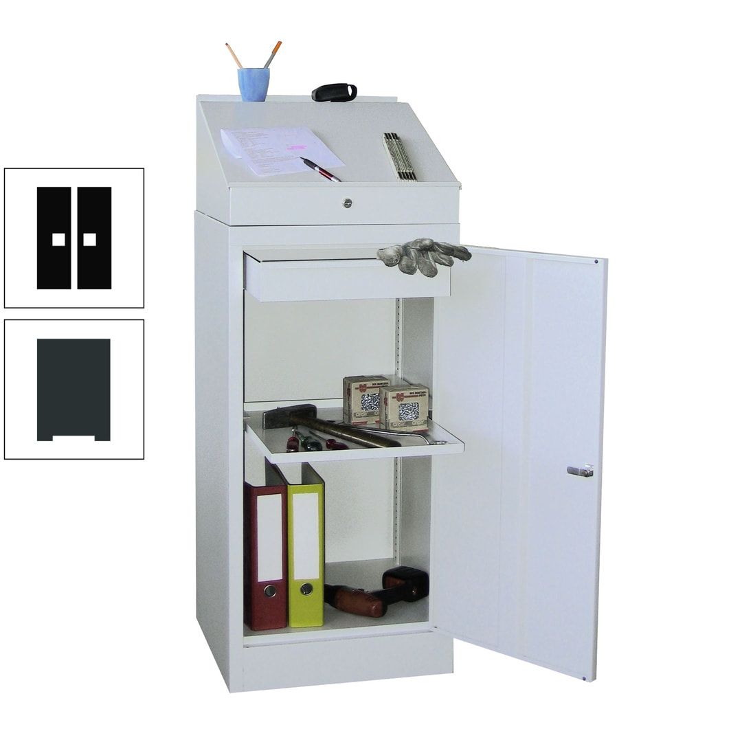 Stehpult mit Schrank - Vollblechtür - Zylinderschloss - 1 Einlegeboden, 1 Schublade - 1.270x500x500 mm (HxBxT) - anthrazitgrau