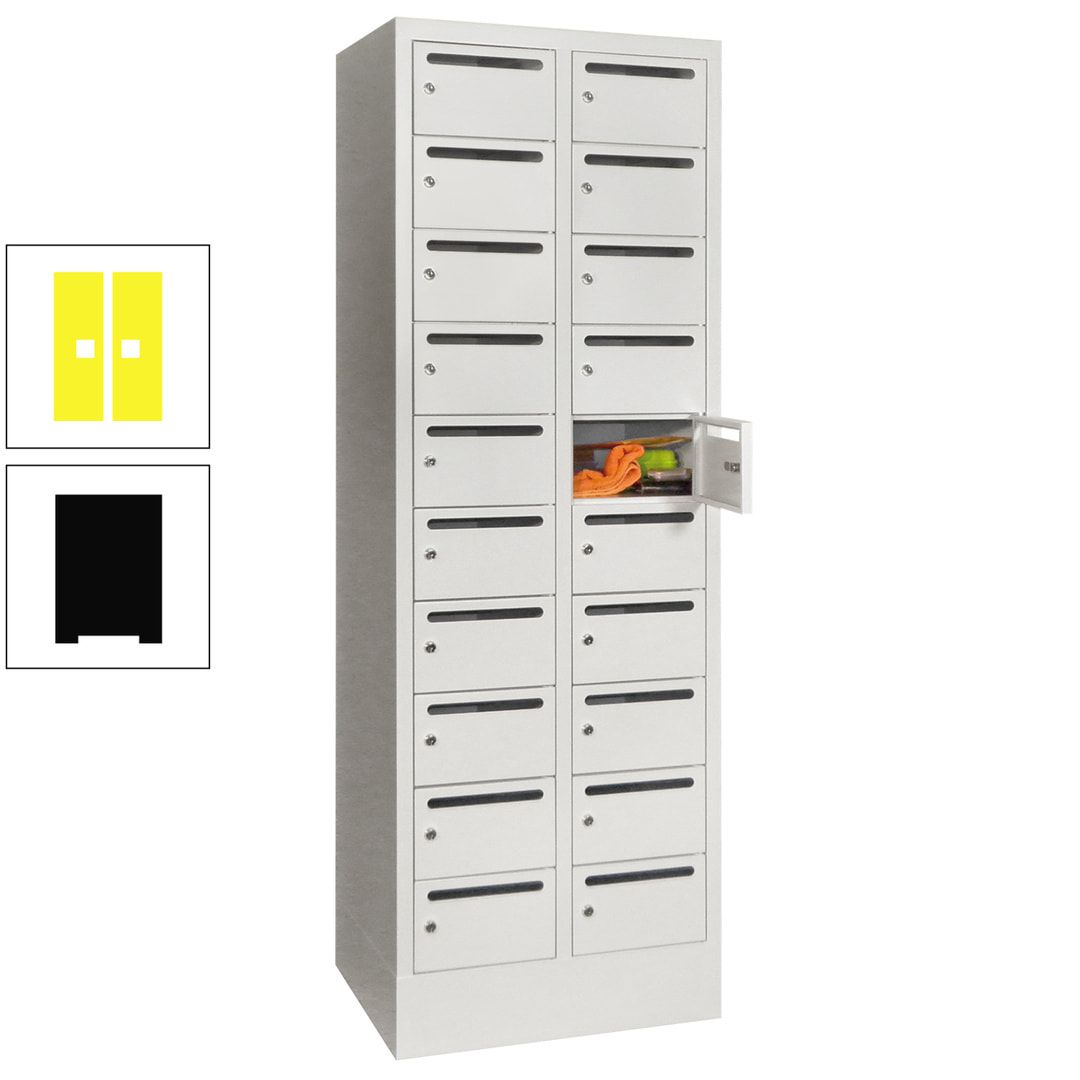 Postverteilerschrank, Schließfachschrank, 2 Abteile a 300 mm, 20 Fächer, 1.850 x 600 x 500 mm (HxBxT), Korpus anthrazitgrau, Front anthrazitgrau