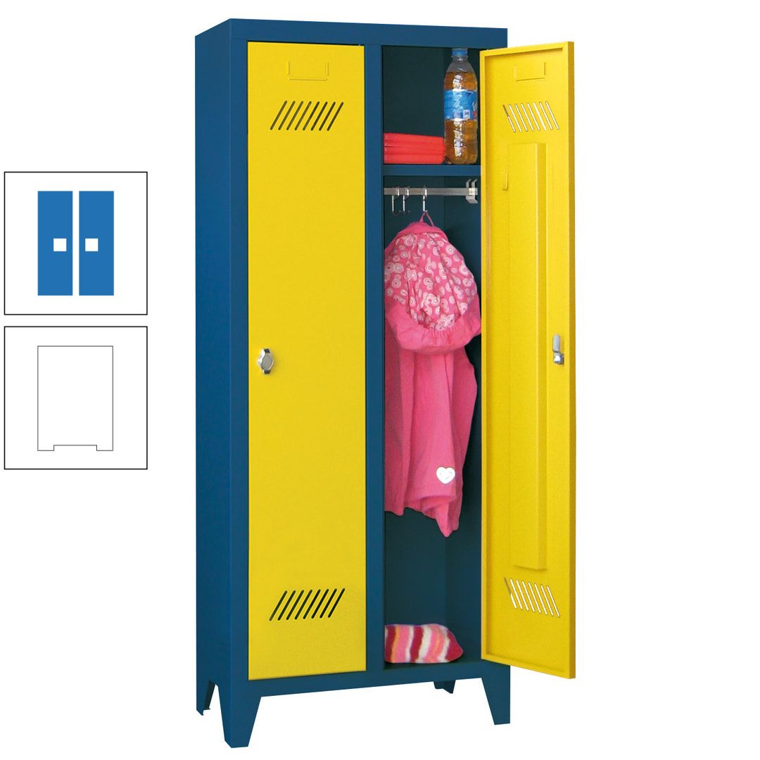 Spindschrank f. Kindergärten - mit Füßen - Höhe 1.300 mm - 2 Abteile a 250 mm - Zylinderschloss - anthrazitgrau