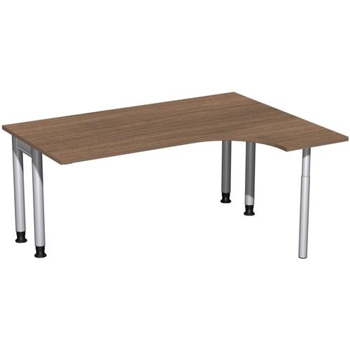 Eckschreibtisch, Ecke rechts, Füße einseitig verkürzt, 4-Fuß Pro, höhenverstellbar, 680-800 x 1.600 x 1.200 mm (HxBxT), Dekor Ahorn