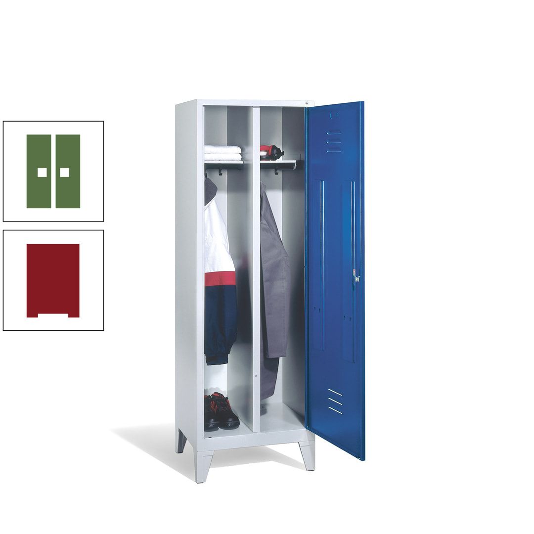 Doppel-Spind mit Großtür, Garderobenschrank mit Füßen, 2 Abteile a 300 mm, Korpus anthrazitgrau, Tür anthrazitgrau, 1.850 x 610 x 500 mm (HxBxT)