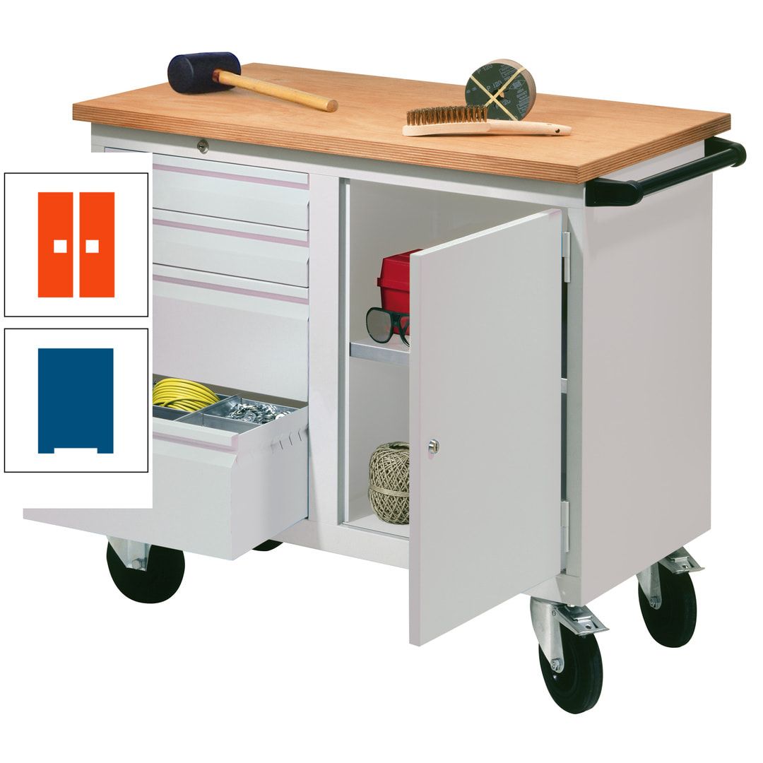 Mobile Werkbank - Werkstattwagen - 915 x 1.090 x 600 mm - 4 Schubladen und Schrankfach - anthrazitgrau