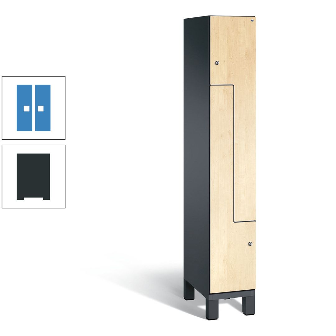 Z-Garderobenspind mit Füßen, 2 Personen, 1.980 x 300 x 525 mm (HxBxT), Korpus anthrazitgrau, Tür anthrazitgrau