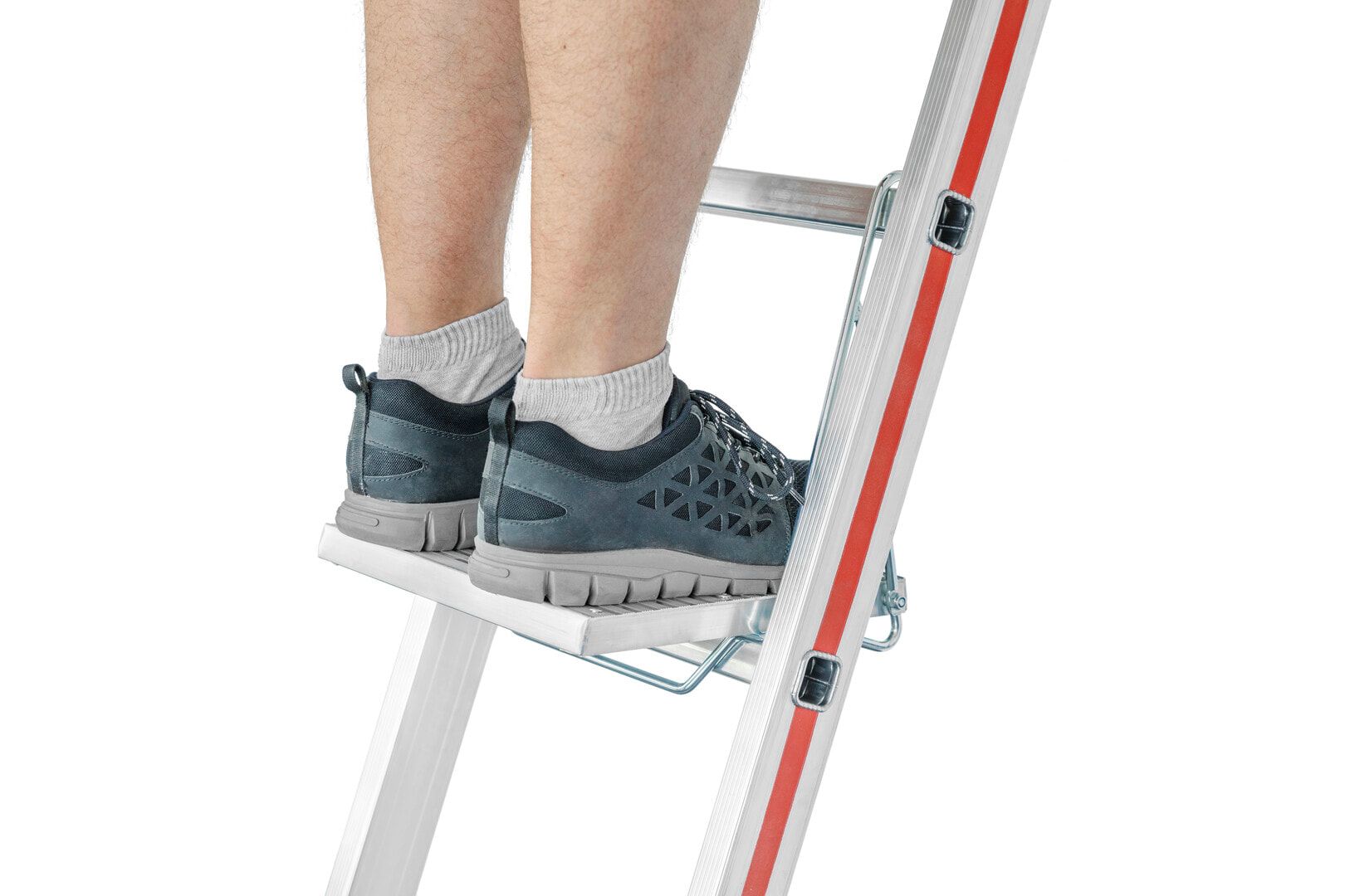 Klappbarer Einhängetritt für Sprossenleitern, Universal-Leitertritt, für 30 x 30 mm Sprossen, 260 x 250 mm (BxT), für Innenbreite 290 mm, bis 150 kg