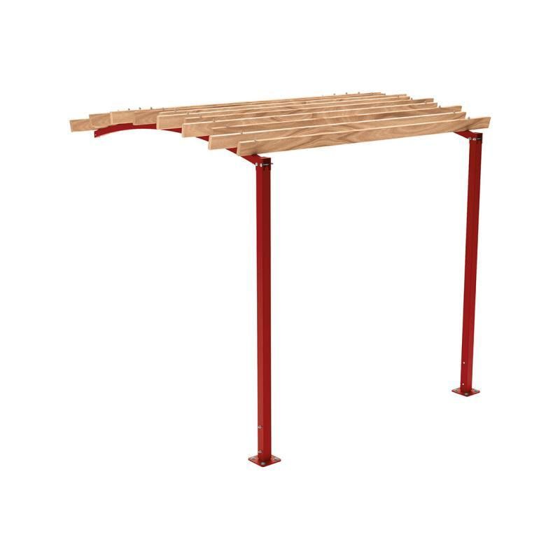 Pergola seitliche Erweiterung, Kiefer druckimprägniert Klasse 4, Stahlrohr 80x80 mm, 2.910 x 2.520 x 3.020 mm (HxBxT) fvz, beschichtet Farbe Purpurrot