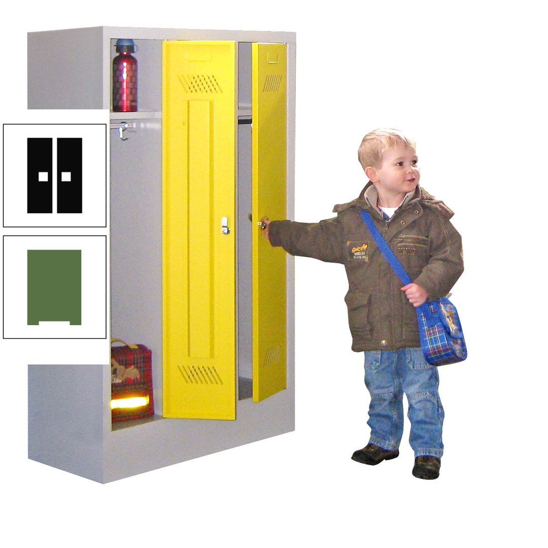 Spindschrank f. Kindergärten - mit Sockel - Höhe 1.300 mm - 2 Abteile a 250 mm - Drehriegel - anthrazitgrau
